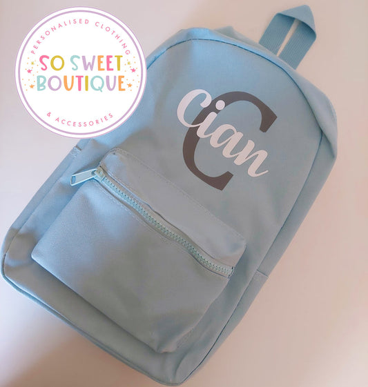 Pastel Blue Baby & Toddler Initial Backpack