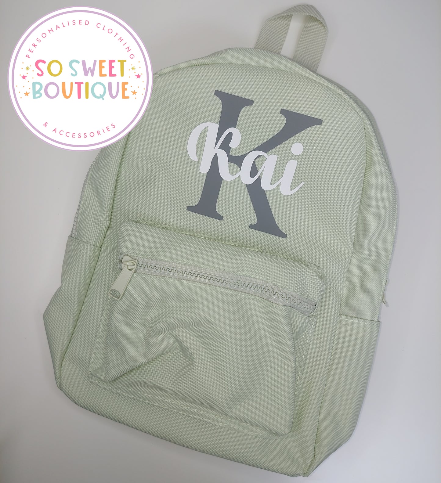 Pistachio Initial Style Personalised Backpack