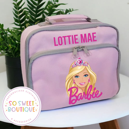 Barbie themed Personalised Pink Insulated Lunch Bag