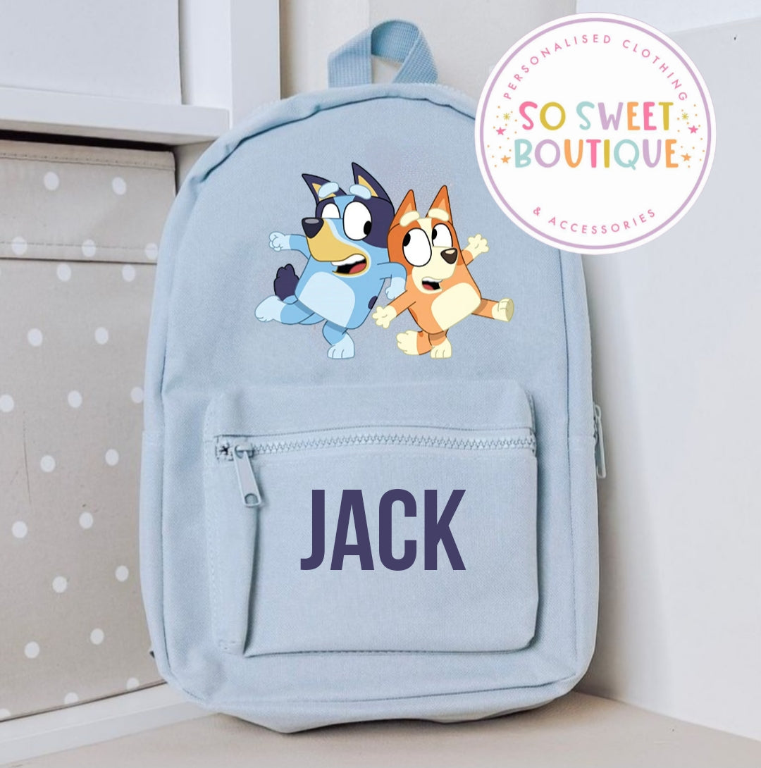 Pastel Blue Bluey & Bingo themed Baby & Toddler Toddler Mini Backpack - SoSweetBoutiqueLtd