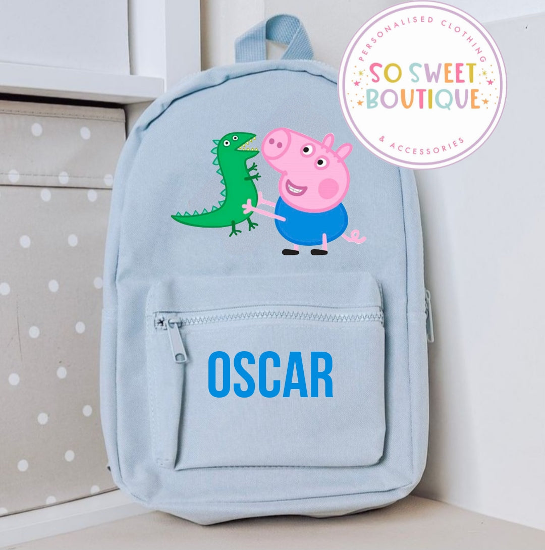 Peppa Pig George themed Personalised Kids Backpack (12 Colour Options)
