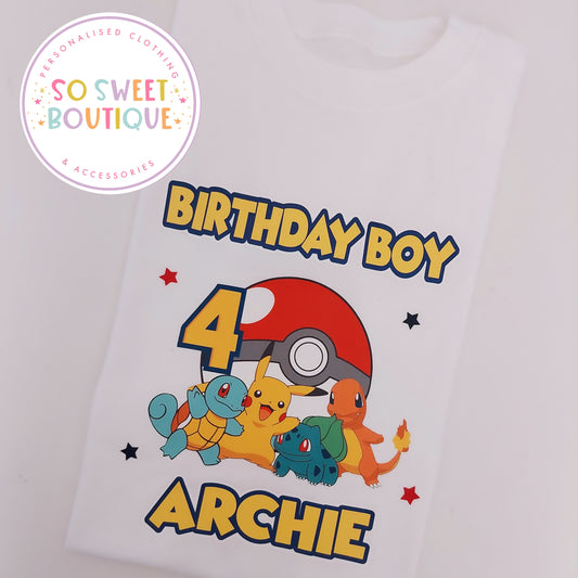 Pokemon themed Birthday White T-Shirt - SoSweetBoutiqueLtd