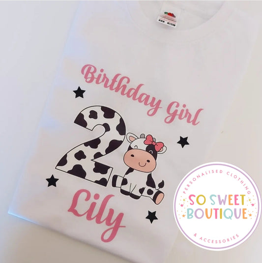 Cow themed Birthday White T-Shirt - SoSweetBoutiqueLtd
