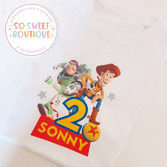 Woody & Buzz Toy Story themed Birthday White T-Shirt - SoSweetBoutiqueLtd
