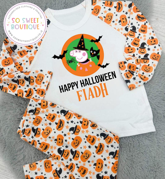 Peppa Halloween themed Personalised Pumpkin Pyjamas