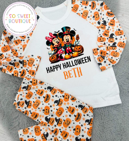 M Mouse Halloween themed Personalised Pumpkin Pyjamas