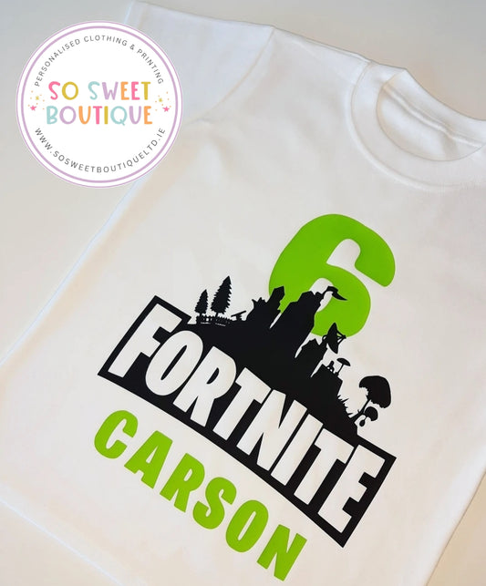 Fortnite themed Birthday White T-Shirt - SoSweetBoutiqueLtd