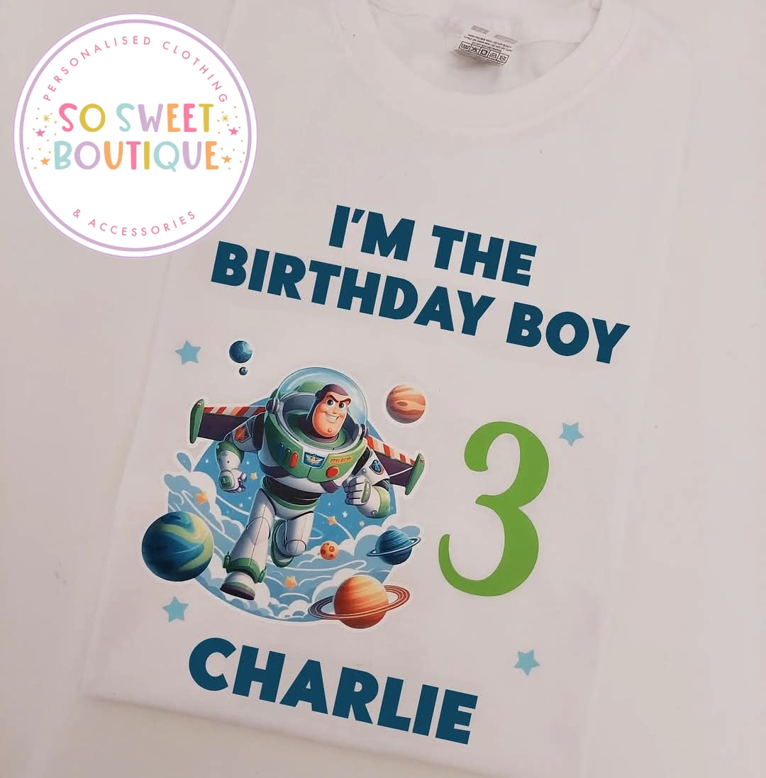 Buzz Lightyear Toy Story themed Birthday White T-Shirt