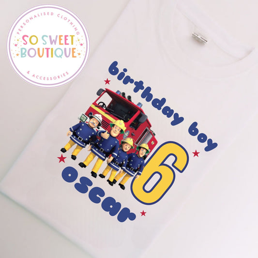 Fireman Sam themed Birthday White T-Shirt - SoSweetBoutiqueLtd