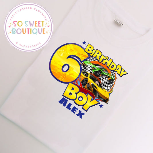 Racing Car themed Birthday White T-Shirt - SoSweetBoutiqueLtd