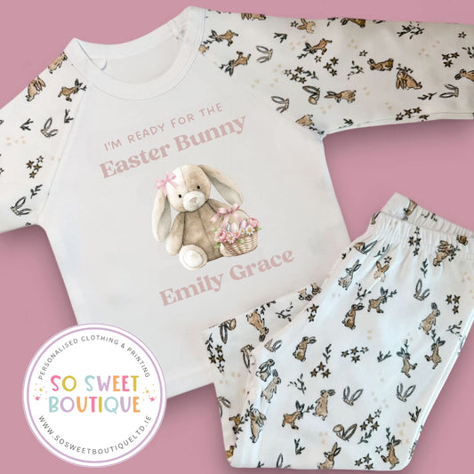 Pink Bunny themed Personalised Easter Pyjamas - SoSweetBoutiqueLtd