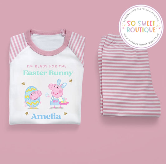 Peppa Pig Pink Stripe Personalised Easter Pyjamas