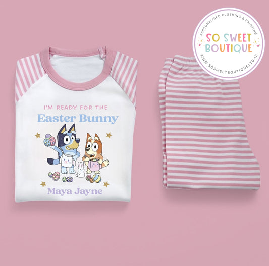 Bluey & Bingo Pink Stripe Personalised Easter Pyjamas