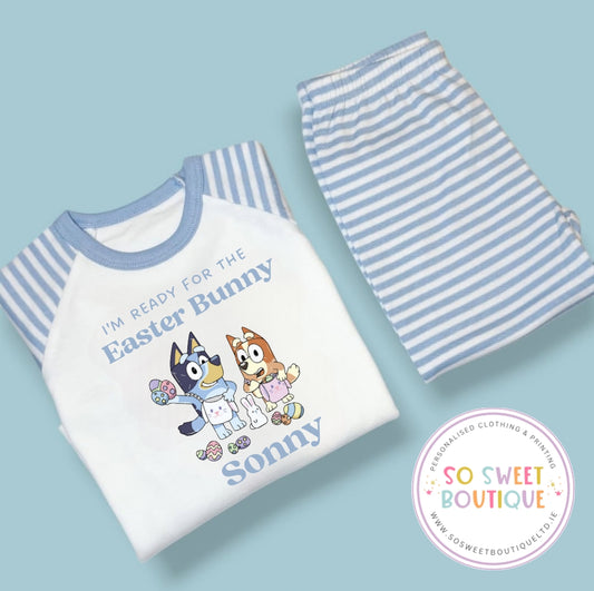Bluey & Bingo Blue Stripe Personalised Easter Pyjamas