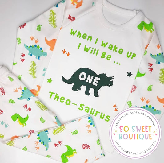Dinosaur themed When I Wake Up Personalised Birthday Pyjamas