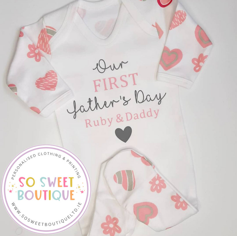 Loveheart First Father's Day Personalised Babygro Sleepsuit - SoSweetBoutiqueLtd