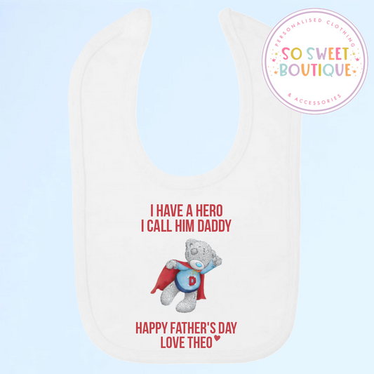 Hero Father's Day themed White Velcro Bib