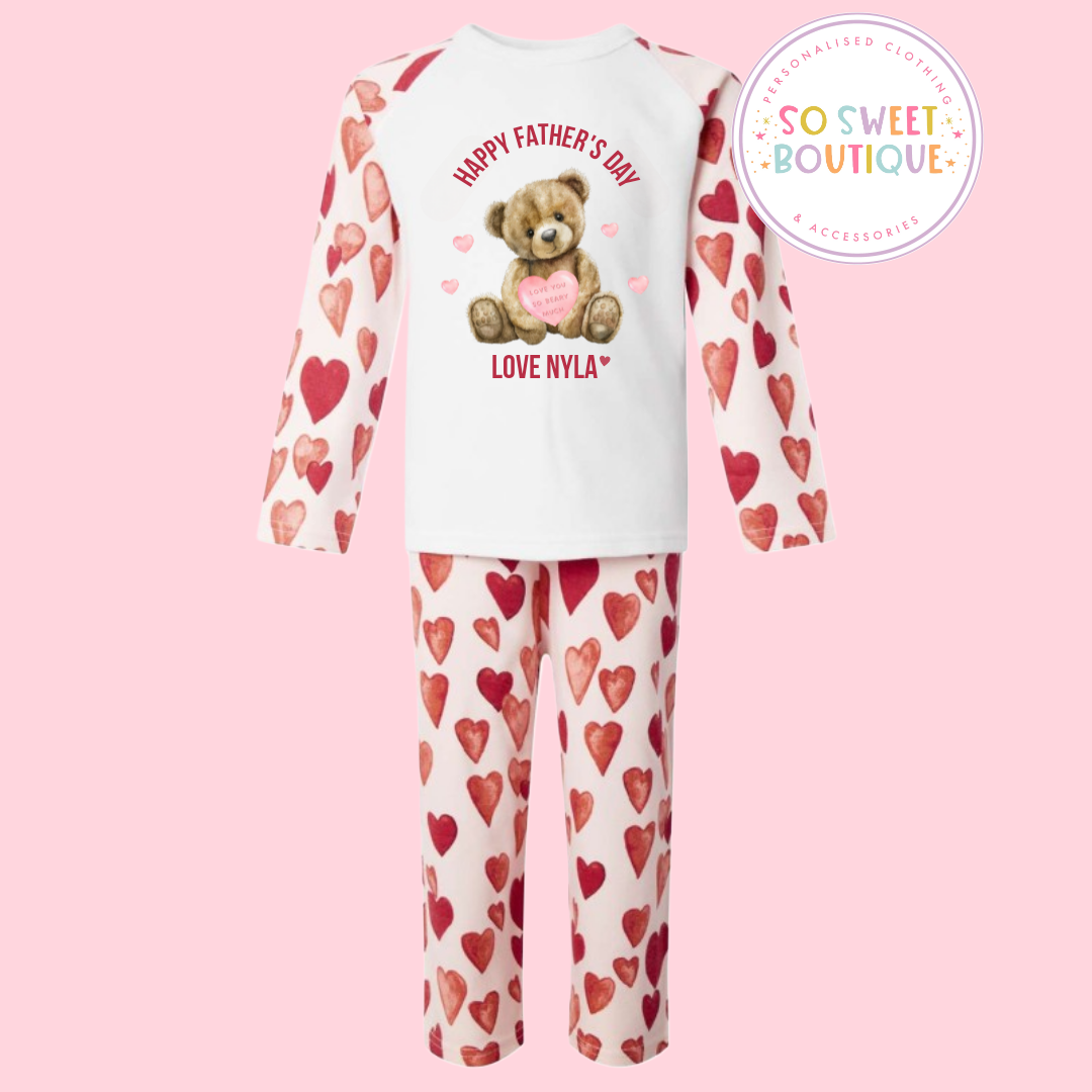 Father's Day Bear Loveheart Print Pyjamas