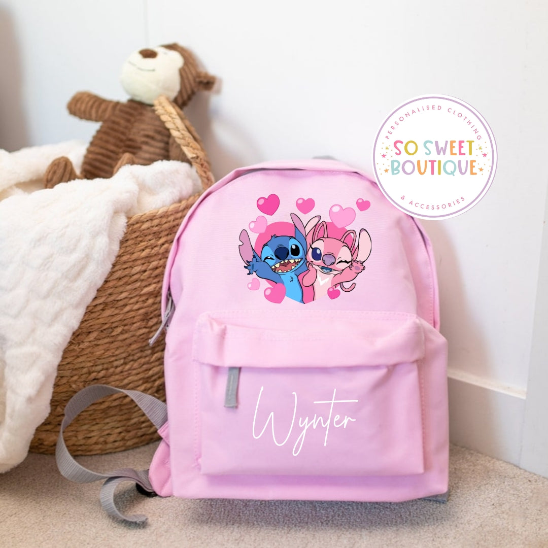 Stitch Personalised Pink School Bag - 2 Size Options