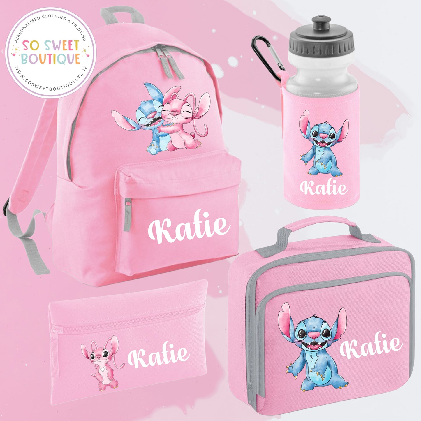 Stitch And Angel 4 Piece Pink School Bundle
