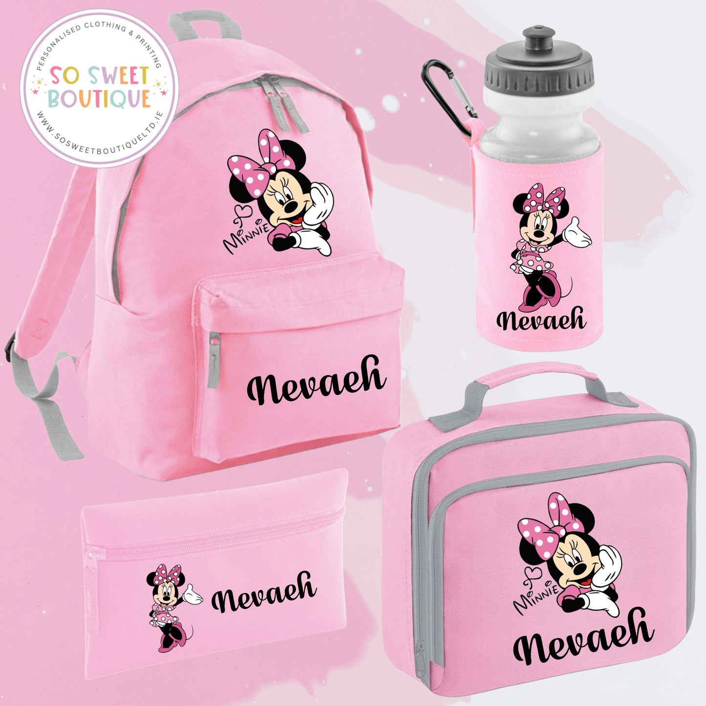Minnie Mouse themed 4 Piece Pink School Bundle