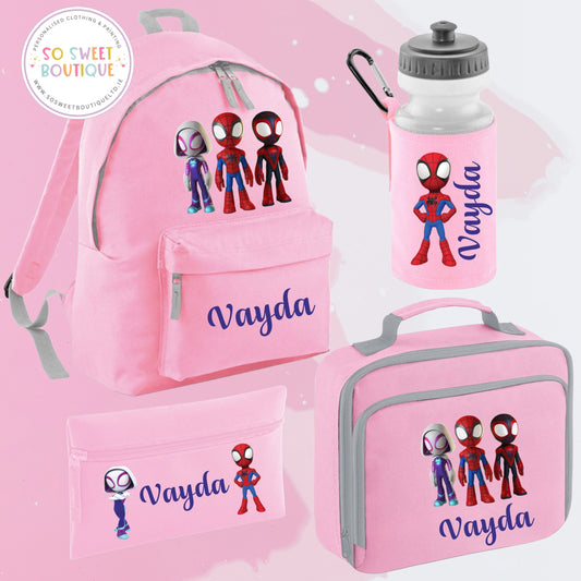 Spidey & His Amazing Friends themed 4 Piece Pink School Bundle