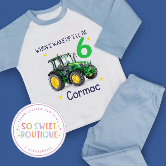 John Deere Tractor When I Wake Up Personalised Birthday Pyjamas