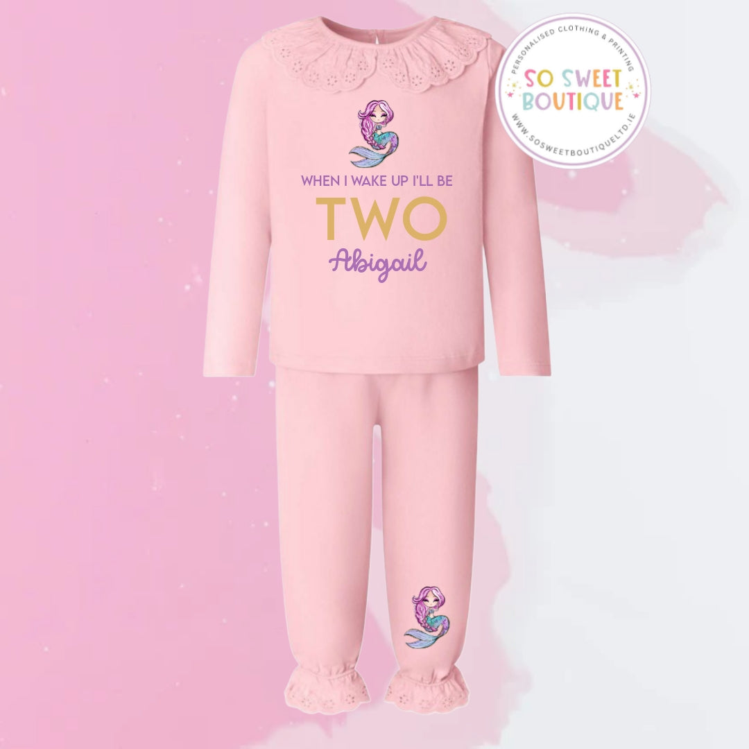 Mermaid themed Pastel Pink Frill Style Birthday Pyjamas