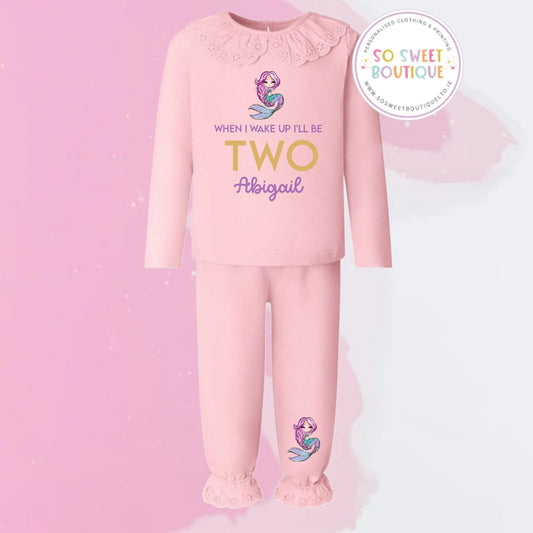 Mermaid themed Pastel Pink Frill Style Birthday Pyjamas