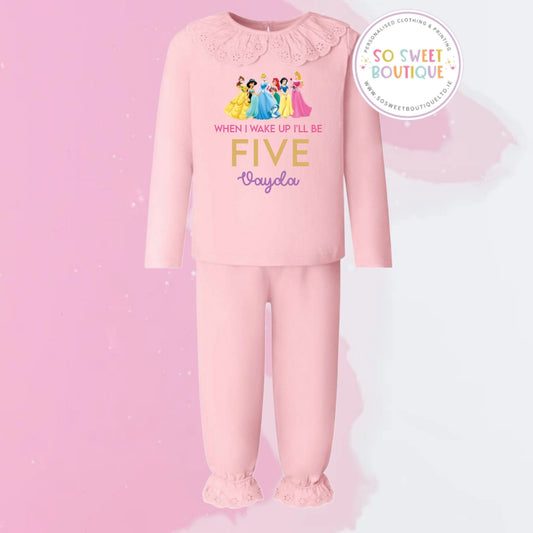 Princess themed Pastel Pink Frill Style Birthday Pyjamas