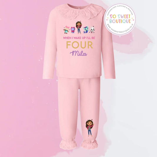 Gabby's Dollhouse themed Pastel Pink Frill Style Birthday Pyjamas