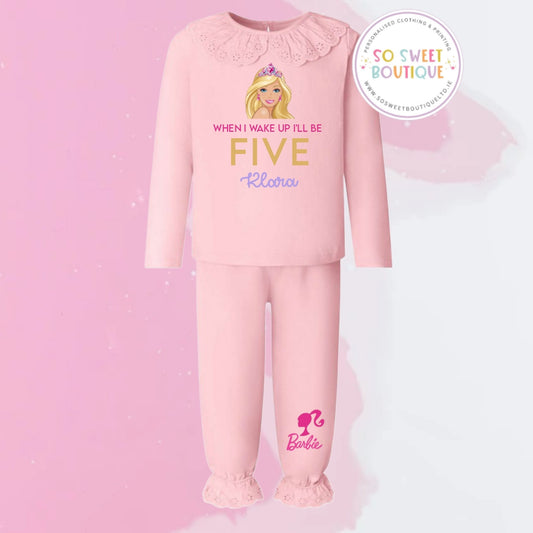 Barbie themed Pastel Pink Frill Style Birthday Pyjamas