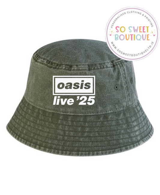 Vintage Style' Oasis Live 25 Unisex Bucket Hat - Vintage Olive