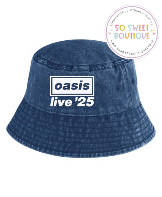Vintage Style' Oasis Live 25 Unisex Bucket Hat - Vintage Denim