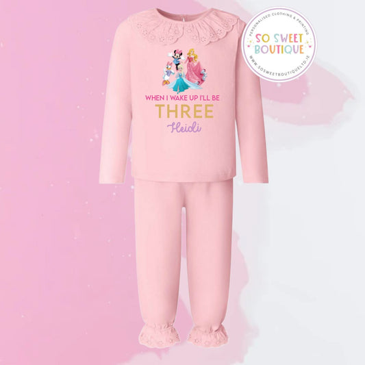 Minnie Mouse Daisy Princess themed Pastel Pink Frill Style Birthday Pyjamas