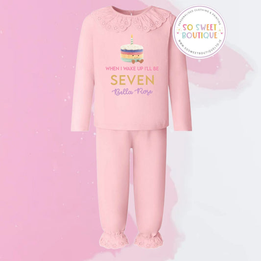 Jelly Cat Cake themed Pastel Pink Frill Style Birthday Pyjamas