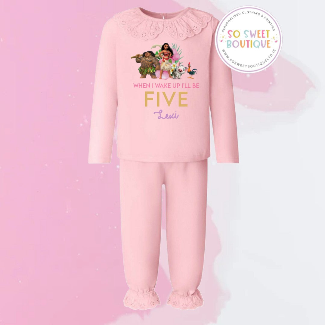 Moana themed Pastel Pink Frill Style Birthday Pyjamas