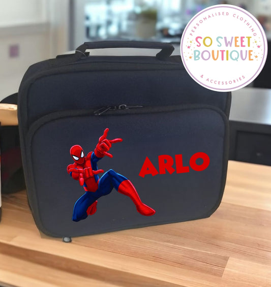 Spiderman themed Personalised Navy Insulated Lunch Bag