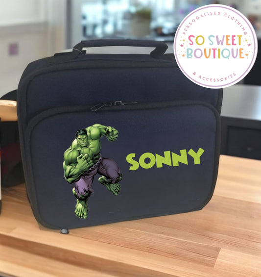 The Hulk themed Personalised Navy Insulated Lunch Bag