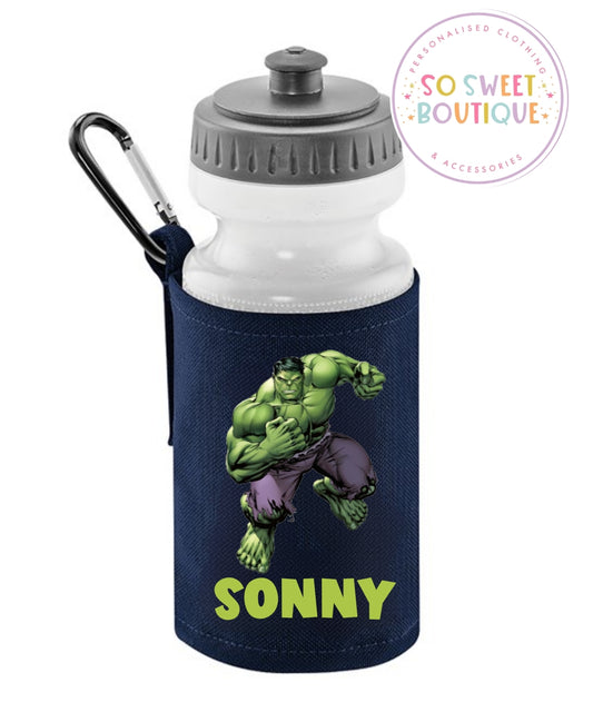 The Hulk themed 500ml Personalised Navy Water Bottle & Holder
