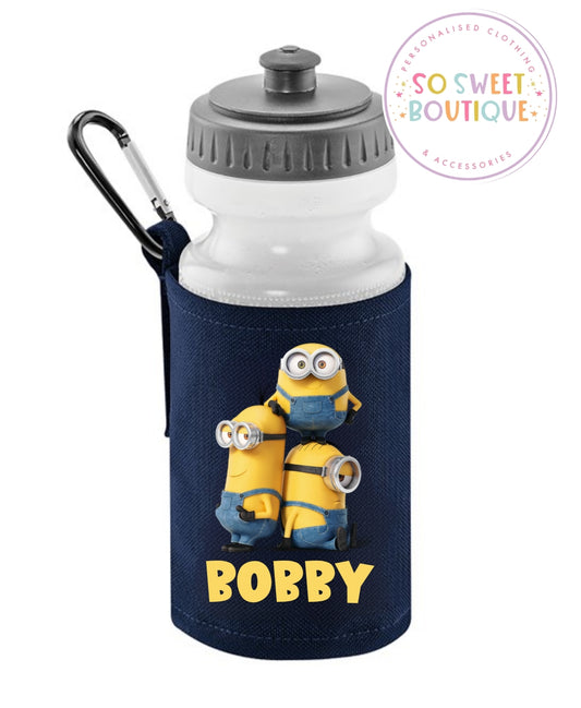 The Minions themed 500ml Personalised Navy Water Bottle & Holder