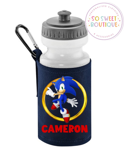 Sonic The Hedgehog themed 500ml Personalised Navy Water Bottle & Holder