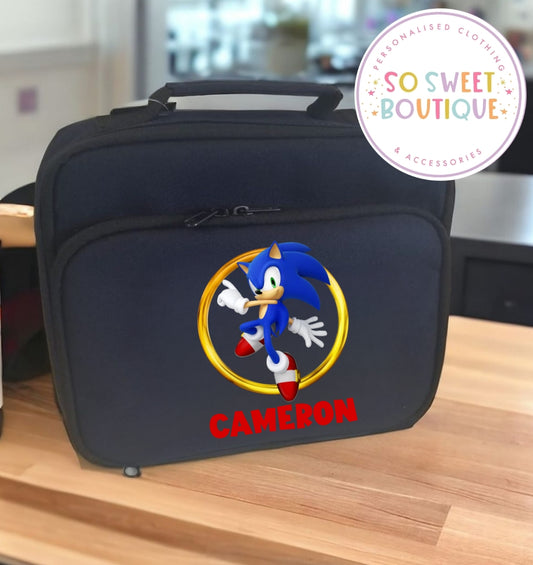 Sonic The Hedgehog themed Personalised Navy Insulated Lunch Bag