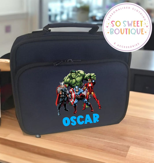 Avengers themed Personalised Navy Insulated Lunch Bag