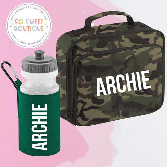 Camouflage Personalised Insulated Cooler Lunch Bag & Water Bottle Set
