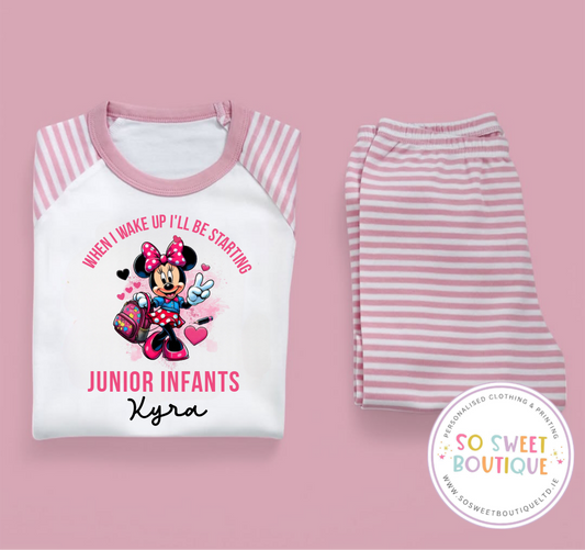 When I Wake Up Minnie Mouse School themed Pink Stripe Pyjamas