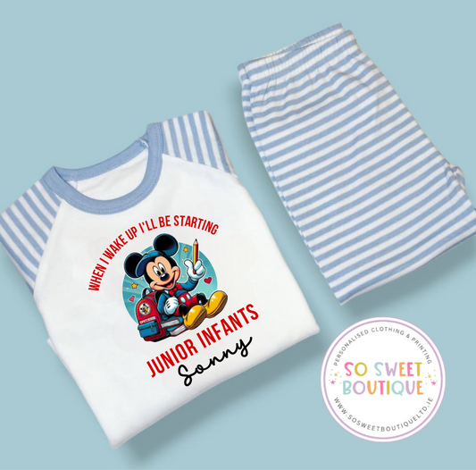 When I Wake Up Mickey Mouse School themed Blue Stripe Pyjamas