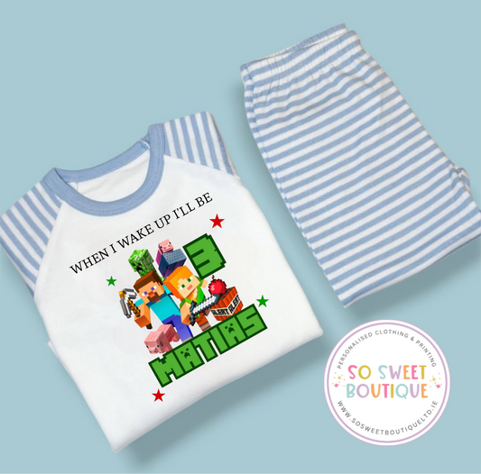 Minecraft When I Wake Up Personalised Birthday Pyjamas