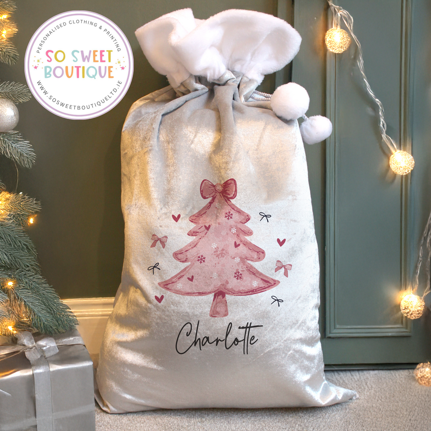 Pink Tree Personalised Christmas Sack