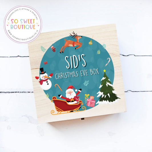 Teal Santa Personalised Christmas Eve Wooden Box